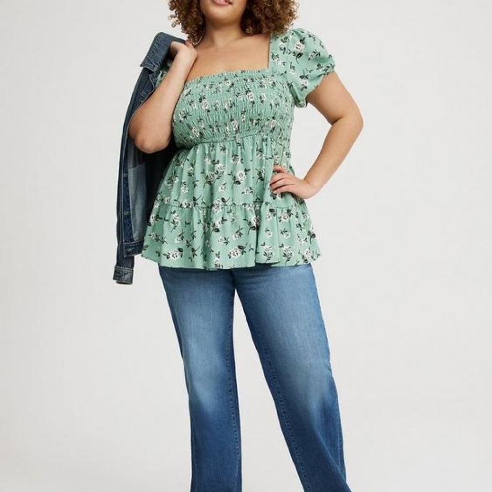 Torrid Green Floral Smocked Top